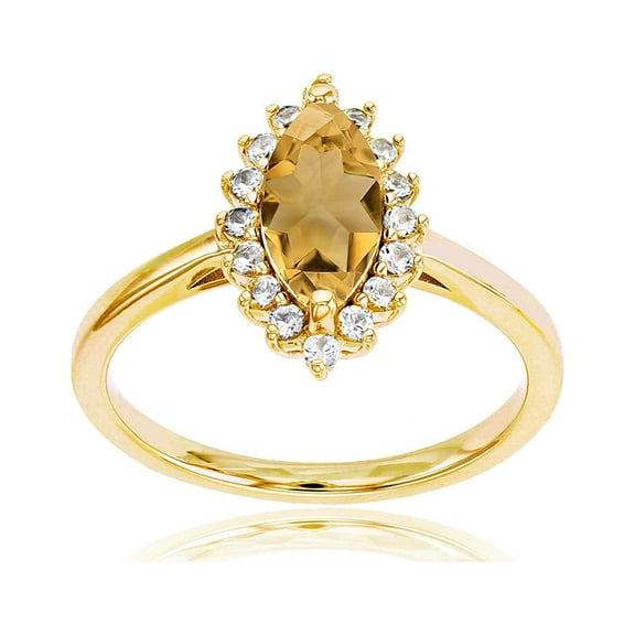Decadence Sterling Silver Yellow 10x5 Marquise Gemstone & Round Created White Sapphire Ring