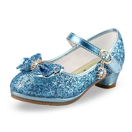 

WYSBAOSHU Girls Princess Shoes Sequin Sweet Bow High Heels Wedding Party Dress Shoes Dance Bright Diamond Christmas Day Shoes Blue Size 11.5