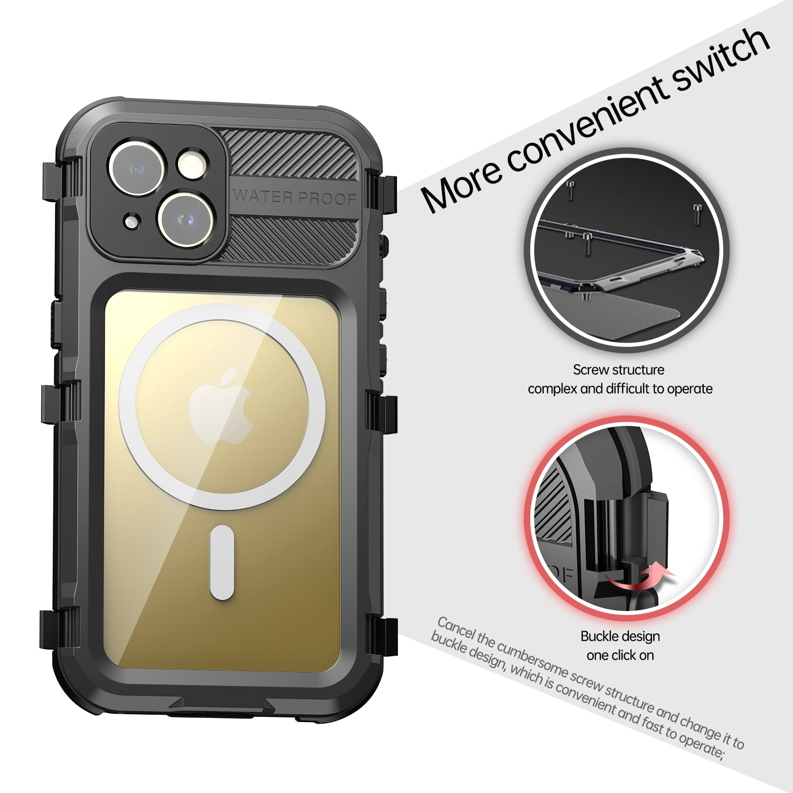 for iPhone 15 Pro Case, IP68 Waterproof Dustproof Shockproof Cases with Built-in Screen Protector, Full Body Sealed Protective Front and Back Cover for iPhone 15 Pro, 6.1 inch, Black
