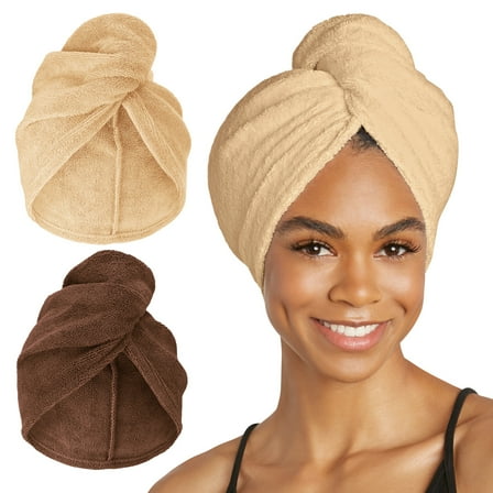 Turbie Twist Microfiber Hair Towel Wrap for Women and Men | 2 Pack | Bathroom Essential Accessories | Quick Dry Hair Turban for Drying Curly, Long & Thick Hair - Sheepskin & Pinecone