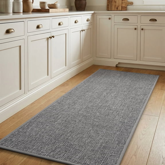 VUNATE Kitchen Rugs 20"x47" Woven Non Slip Kitchen Mat, Absorbent Washable Kitchen Rug with Durable Backing, Soft Low Profile Floor Mat for Kitchen Sink, Entryway, Laundry Room Gray