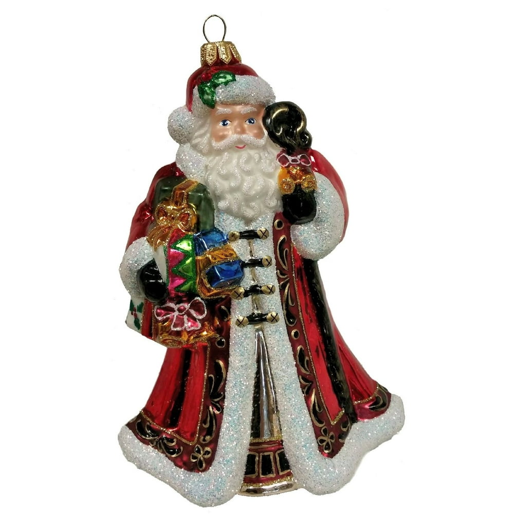 Santa Claus with Toys and Present Polish Glass Christmas Tree Ornament