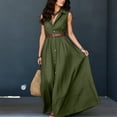 thumbnail image 4 of Aimik Womens Belted Collared Maxi Shirt Dress Sleeveless V Neck Loose Fit Summer Vacation Beach Long Dresses with Pockets, 4 of 6