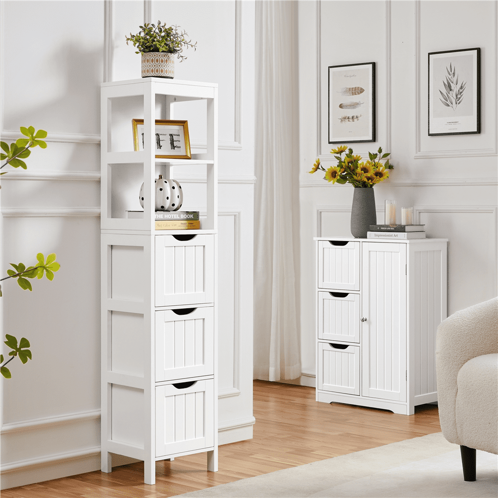 Renwick Modern Bathroom Storage Cabinet, 12" L x 12" W x 56" H, White