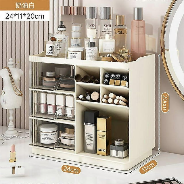 Makeup Organizer with Drawers - Dustproof Cosmetic Storage Box for Vanity Skincare Lipstick and Masks Desk or Dressing Table Office Home Supplies