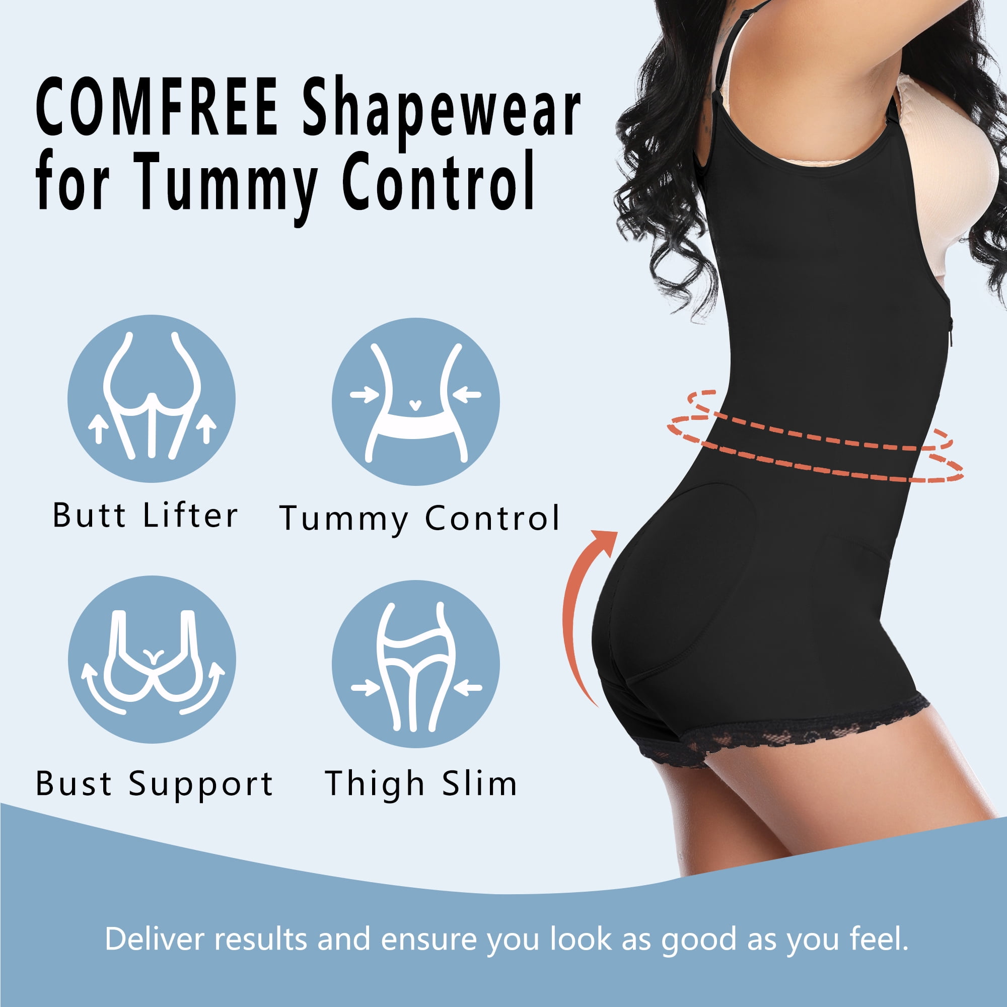 COMFREE Women's Waist Trainer Bodysuit Full Body Shaper Tummy