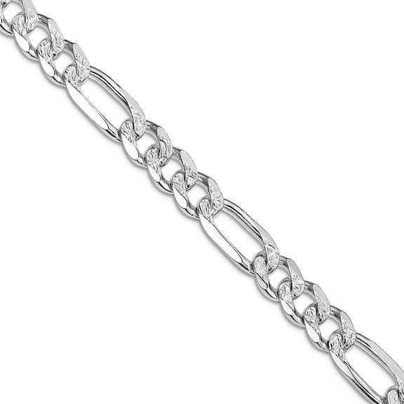 925 Sterling Silver Rhodium Plated 8mm Pave Flat Figaro Chain Necklace 26 Inch Chain Necklace for Women and Men