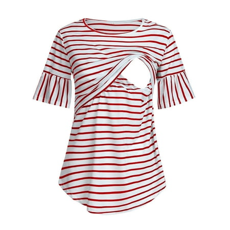 

WAJCSHFS Maternity Summer Clothes Women s Maternity Tunics Top Shirts Short Sleeve Casual Peplum Pregnancy Blouse (Red XL)