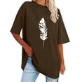 thumbnail image 4 of Baberdicy Floral Print Crew Neck T-Shirt - Women's Summer Short Sleeve Blouse, Colorful Flower Pattern Casual Tee, Loose Fit Youthful Tunic Top (Coffee | XL), 4 of 5