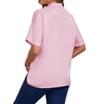 thumbnail image 3 of INSPIRE CHIC Women's Maternity Blouse Dolman Sleeve Loose Button Down Split Point Collar Short Sleeve Tops Pregnancy Shirts XL Pink, 3 of 6
