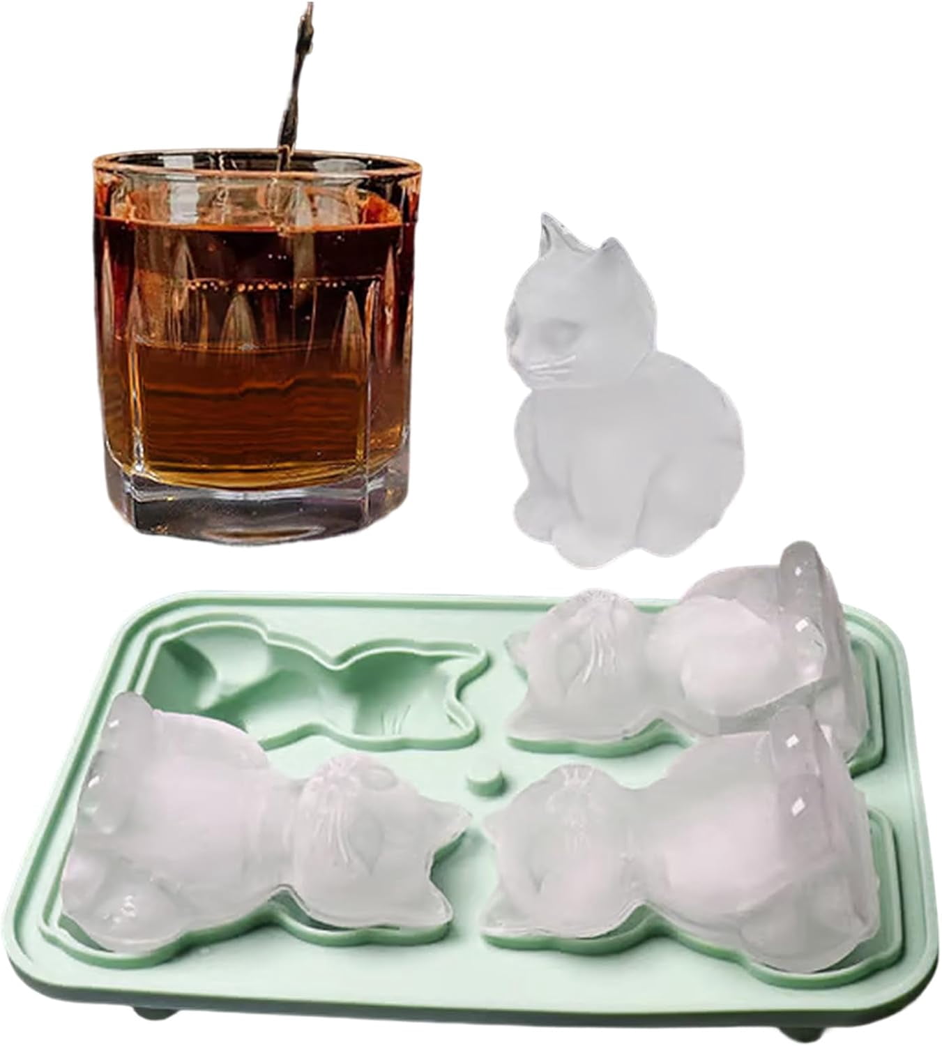 Animal Ice Cube Mold, Freezer Safe Ice Cube Maker for Summer Drinks,4 Animal Shaped Ice Cube Tray with Lid, Party & Cocktail, Easy Fill & Release (Bulldog)
