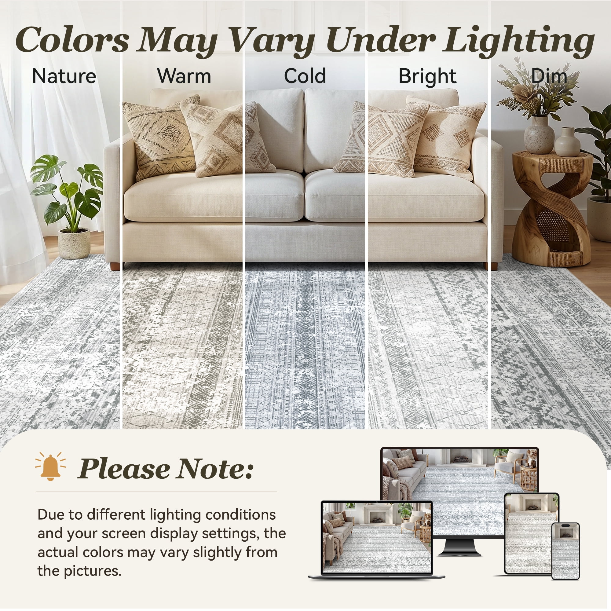 SIXHOME 5'x8' Area Rugs for Living Room Washable Rugs Boho Geometric Living Room Rug Moroccan Neutral Carpet Non Slip Soft Distressed Rugs for Bedroom Dining Room Office Modern Home Decor Gray