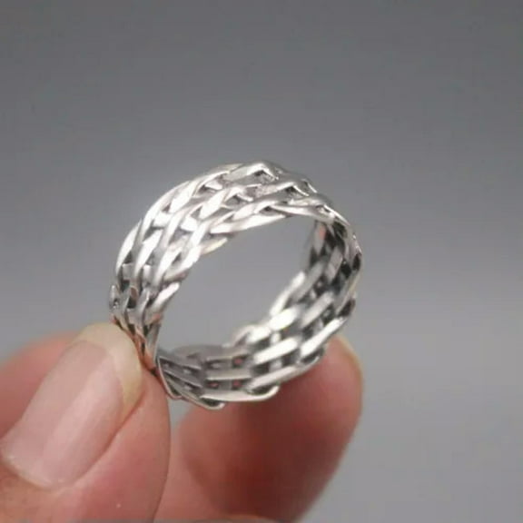 K-KED Real 925 Sterling Silver Ring For Men Vintage Silver Weave Ring US Size 9.5-12 -10