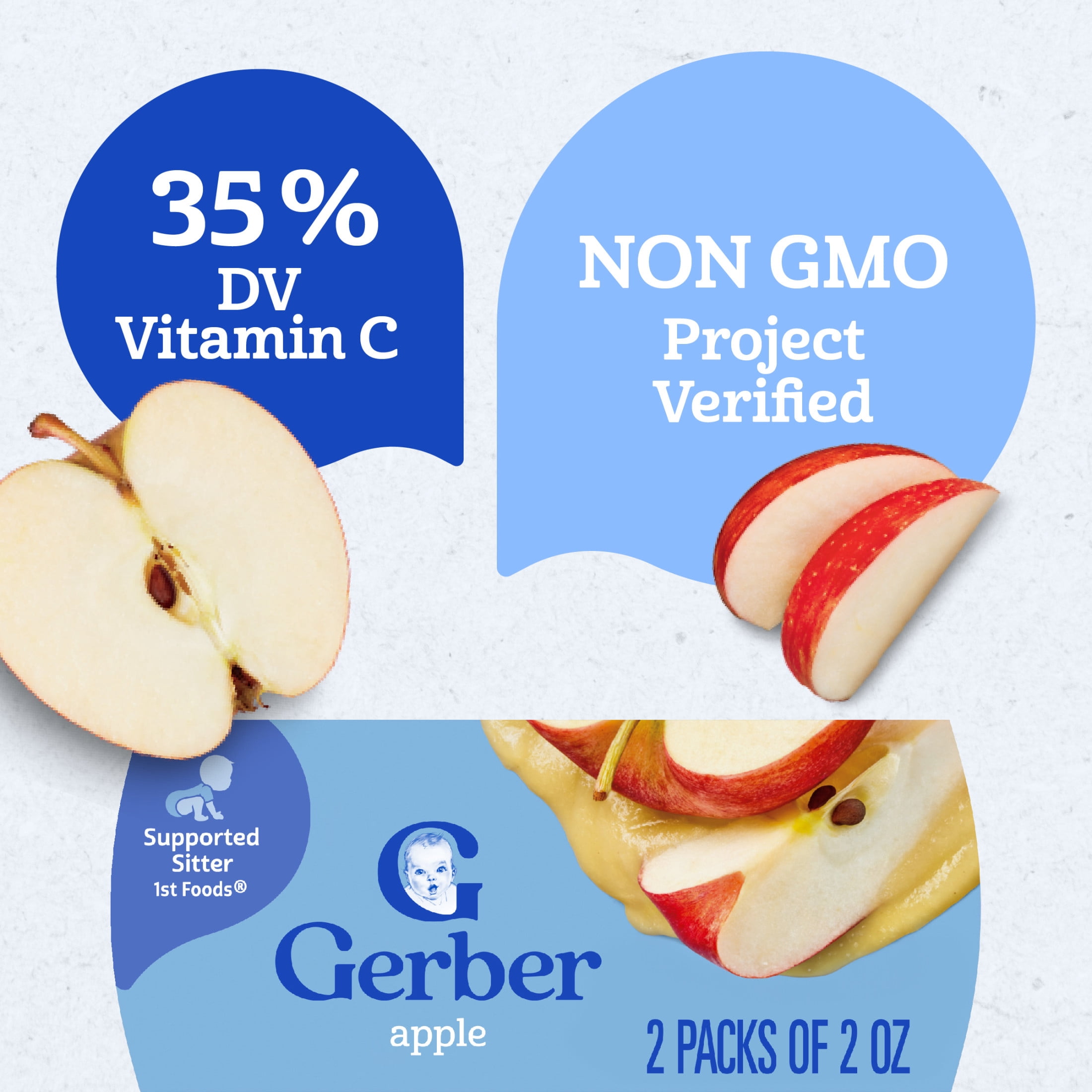 (12 pack) Gerber 1st Foods Baby Food, Apple Puree, Clean Label Project, 2 oz Tubs (2 Pack)
