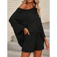 thumbnail image 2 of 2 PCS Off Shoulder Women's Outfits Sweater Sets Knit Top Shorts Matching Suits Cute Pajama Lounge Set, 2 of 6