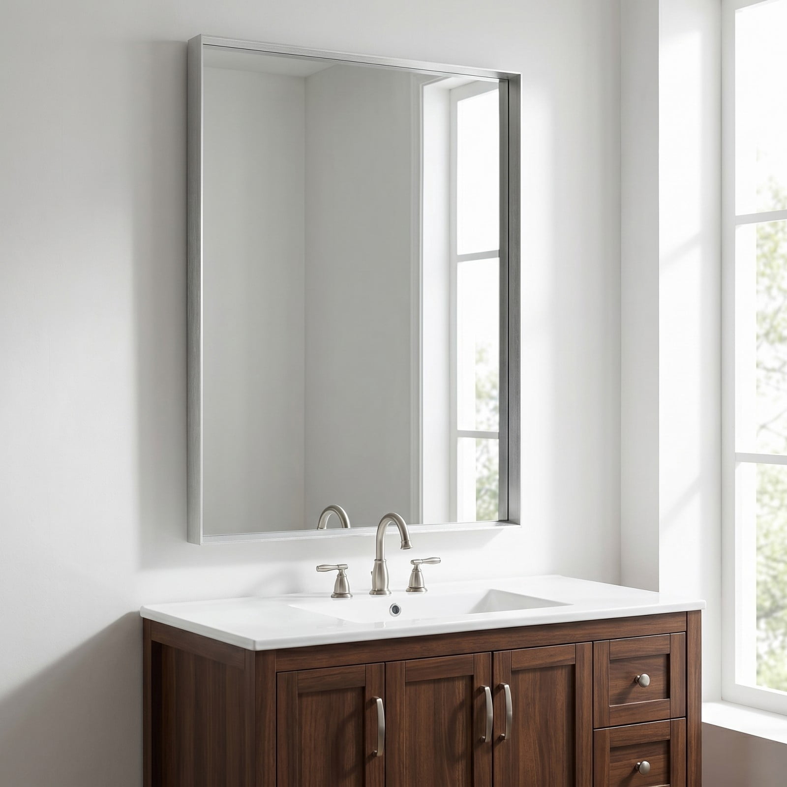 Gleamira 40"x48" Bathroom Wall Mounted Mirror Vanity Rectangular Mirror with Deep Frame, Silver