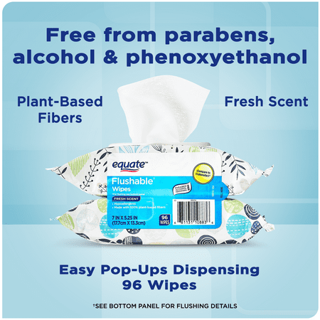 Equate Flushable Wet Wipes, Fresh Scent, 96 Wipes (2 Pack), Compare to Cottonelle®