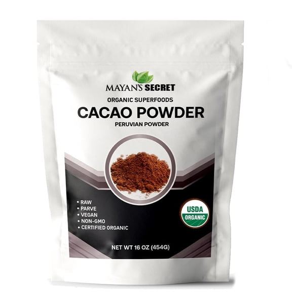 Mayan's Secret Organic Raw Cacao Powder, Non-GMO, Vegan, Gluten-Free, 16 oz