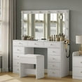 thumbnail image 2 of White Vanity Desk with Illuminated Mirror & Power Outlet, 11 Drawers Vanity Table with Chair, Makeup Vanity with 12 LED Lights, Tempered Glass Top, Dressing Table for Bedroom,Dressing Room, 2 of 7