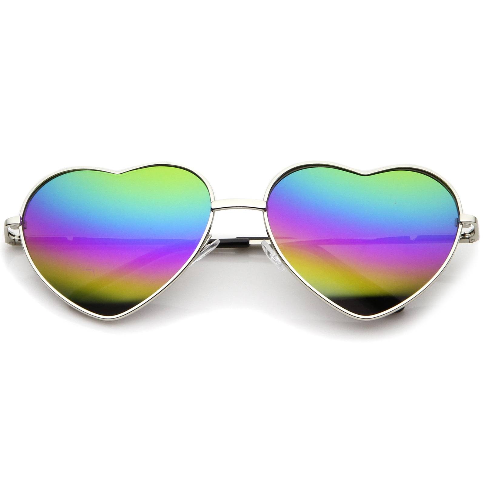 Women's Metal Frame Colored Mirror Rainbow Lens Heart Sunglasses 61mm ...
