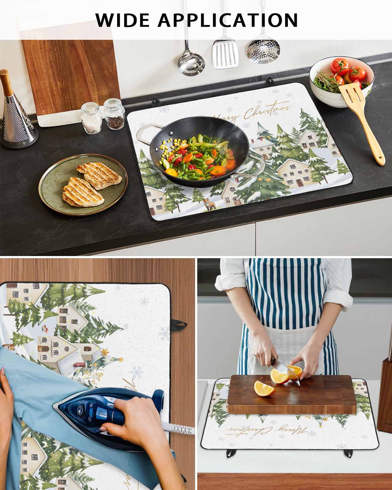 Large Induction Cooktop Protector Mat Christmas Stove Top Covers for Electric Stove, Winter Xmas Trees Snowflakes Country Cabin Decorative Stove Burner Cover Mats, Glass Top Stove Cover