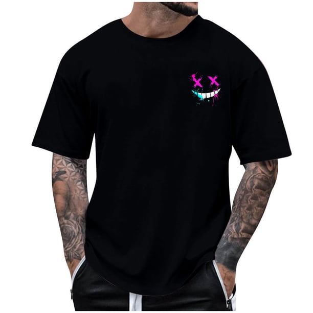 Camisetas de Cuello de la Tripulación de los Hombres de Poliéster Impreso en Seco Rápido, Cuello Redondo de Corte 3D para Gimnasio, Carrera, Ciclismo Y Ocasional