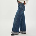 thumbnail image 6 of ABATAB Jeans for Women Wide Leg Loose fit Jeans Pants Strechy Baggy Folded Hem Trendy Denim Trousers with Pockets, 6 of 6