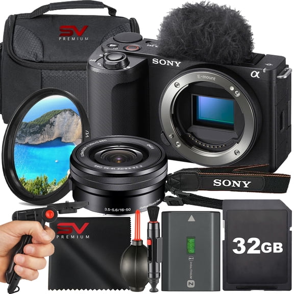 Sony ZV-E10 II Mirrorless Camera (Black) with 16-50mm Lens   32GB Memory Card   Pistol Grip Tripod   SV Premium Accessory Bundle (International Model)