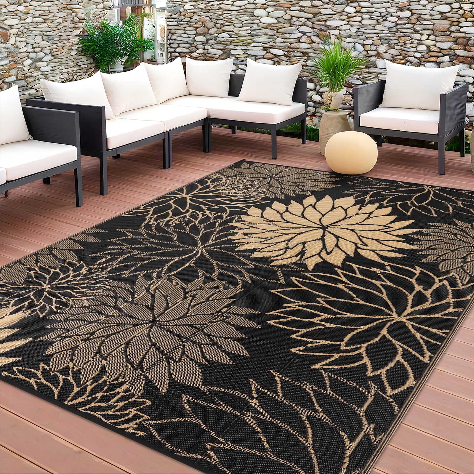 Ileading Outdoor Rugs for Patios 6'x9' Waterproof Patio Mat Plastic Straw Rug Reversible RV Camping Tent Rug Outside Area Rug for RV, Patios,Deck, Beach,Balcony, Camping