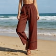 thumbnail image 2 of Womens Wide Leg Linen Pants High Waisted Drawstring Palazzo Casual Summer Beach Pants with Pockets, 2 of 4