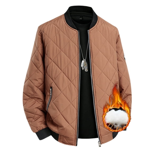 IWRICH Men's Lined Warm Bomber Jackets Oversize Big and Tall Diamond Quilted Jackets Fall Winter Rib Varsity Lightweight Coat Brown XL