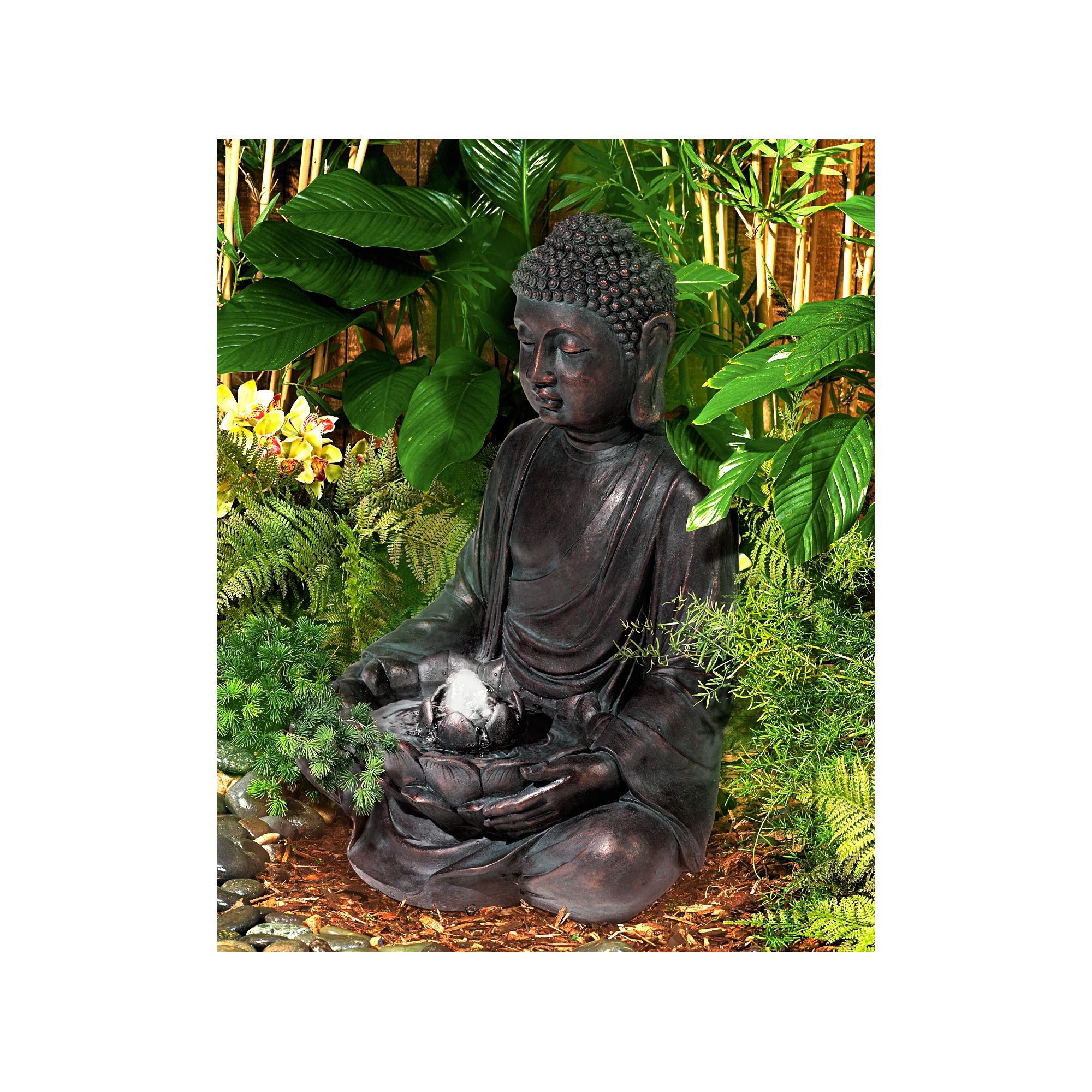 Meditating Buddha 24" High Large Zen Asian Indoor Outdoor Decor Resin Floor Fountain with Light LED Bubbler