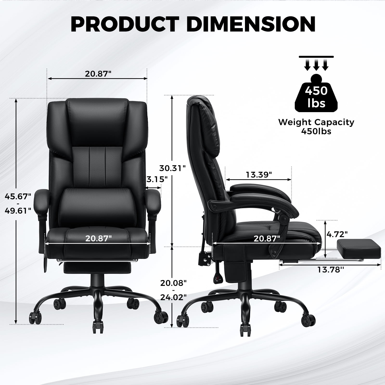Hoffree Massage Office Chair with Heat Home Office Desk Chair with Retractable Footrest High Back Executive Leather Chair Reclining Office Chair with Lumbar Back Support for Office