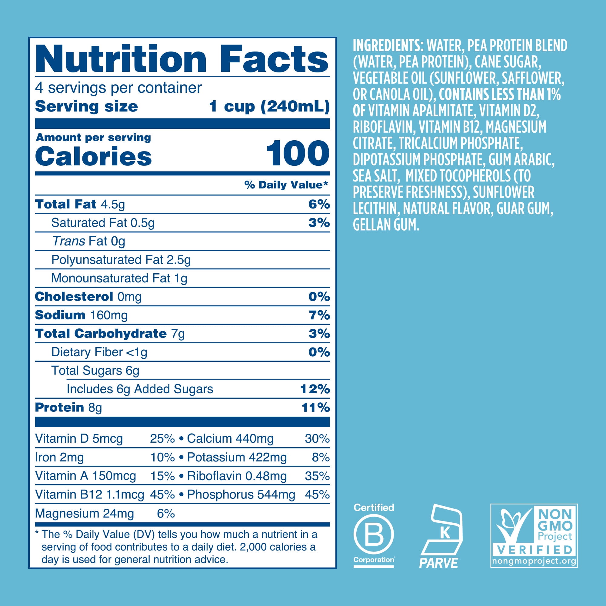 Ripple Original Non-Dairy Milk, Plant-Based, Shelf Stable, 32 oz, Pack of 6