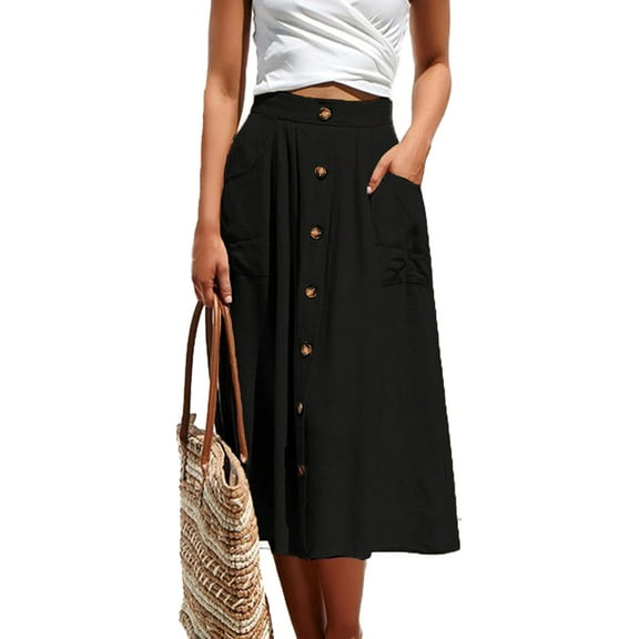 Women's Polka Dot Midi Skirts Casual High Elastic Waist A Line Pleated Midi Chiffon Skirts with Pockets