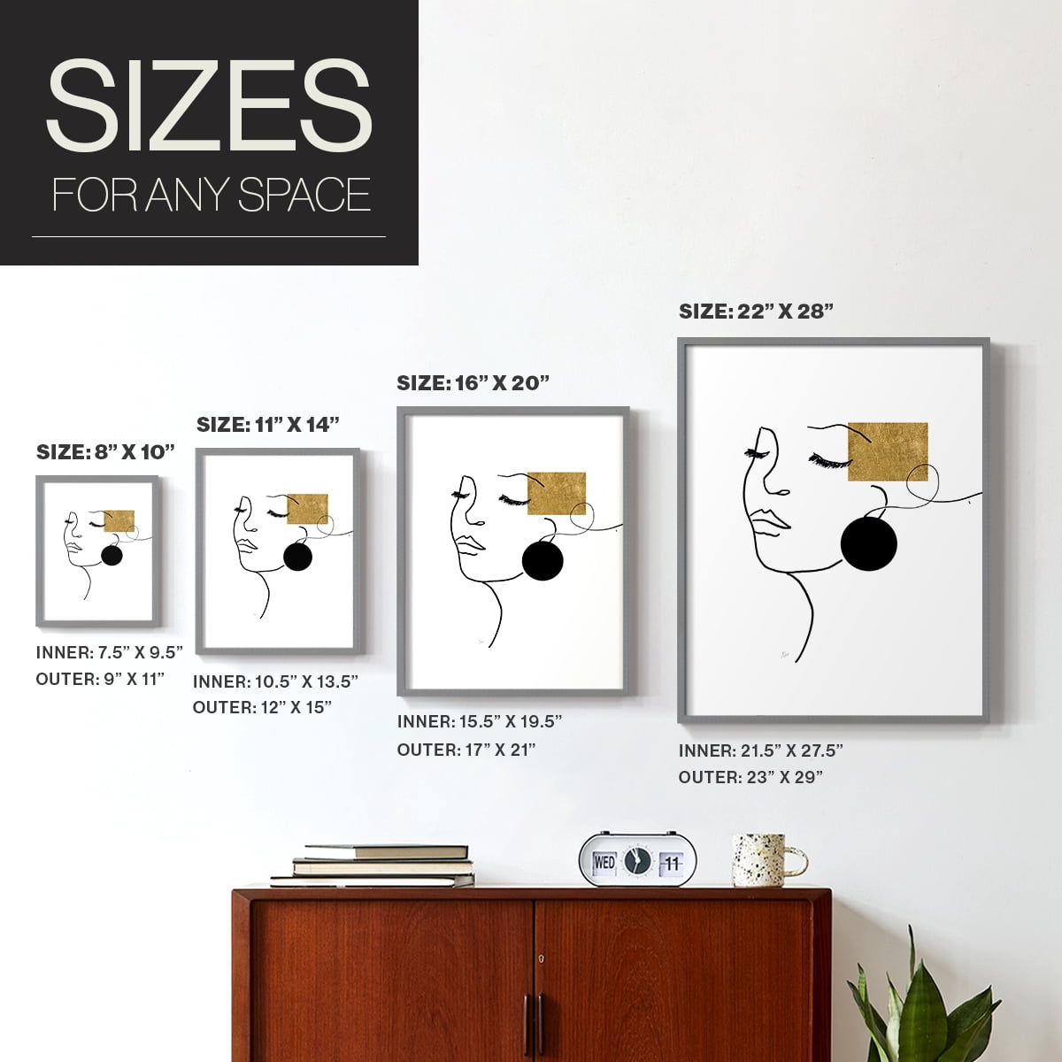 Shapes and Lines II in Gray Solid Wood 8 x 10 Framed Print