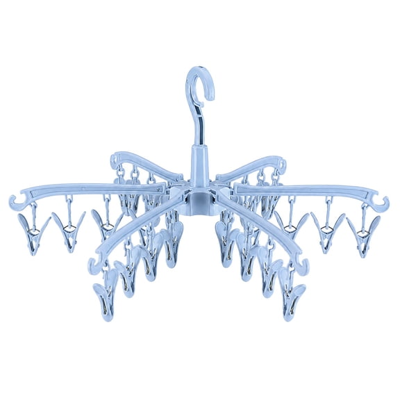 Foldable Clothes Drying Rack With 8 Clips Space Saving Indoor Outdoor Garment Hanger Blue Tone