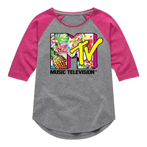 MTV Logo - Hawaiian Collage - Toddler And Youth Girls Raglan Graphic T-Shirt