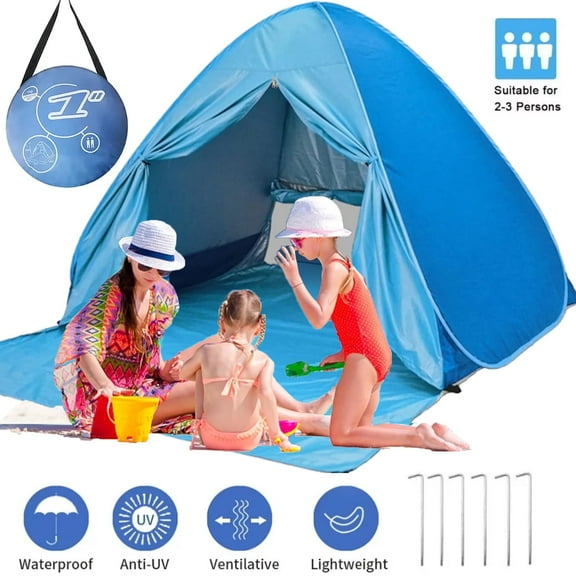 Wallfire Pop-Up Beach Tent, Portable Camping Tent Sun Shade Shelter Pop Up Instant Portable Outdoors 2-3 Person Beach Cabana, Water-Resistant UV Protection Sun Shelter,Blue