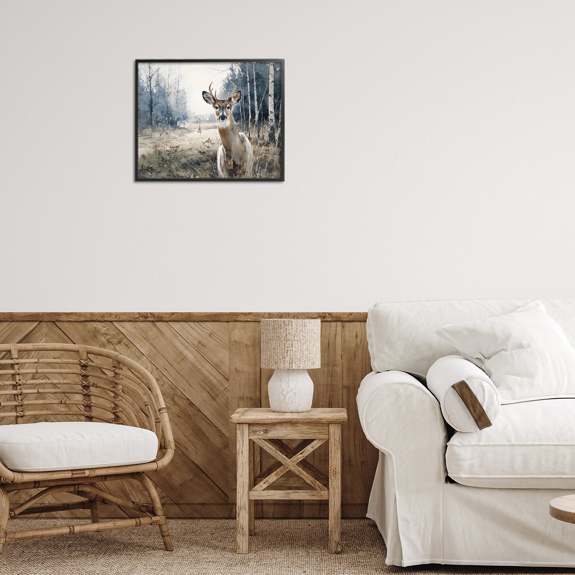 Stupell Industries Deer in Winter Wilderness Black Framed Giclee Art, design by Franklyn Gregory