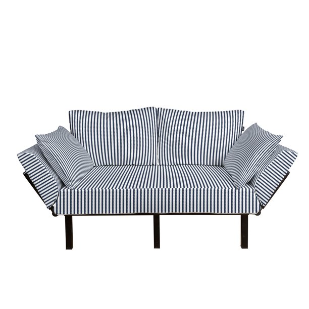 Navy Futon Couch, Nautical in Horizontal Style Marine Sea Life Ocean