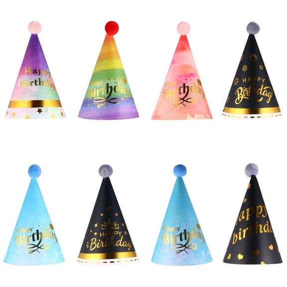 KALLORY 8Pcs Bronzing Birthday Hat Assorted Color Paper Decorations For Birthday Party And Celebration Adult Party Hat