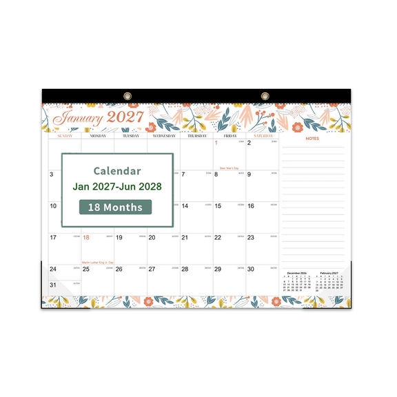 PLPPYFS Desk Calendar 2027-2028 - Academic Year Large Wall Calendar (January 2027 - June 2028) - 12” x 17” Desktop & Hanging Monthly Planner for Home or Office