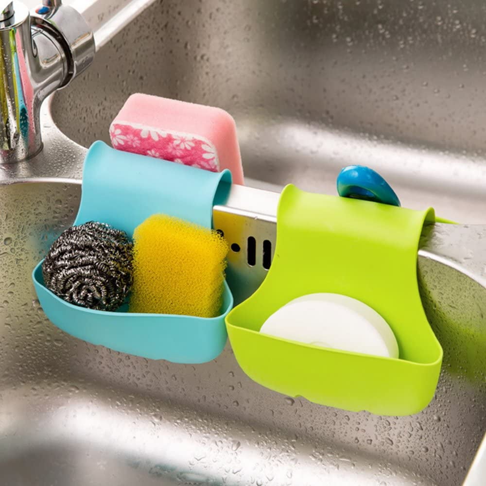AllTopBargains 2 x Kitchen Organizer Sink Hanging Caddy Silicone Basket Dish Sponge Soap Holder