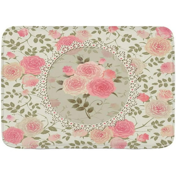 Doormat 16x24 Inch Vintage Floral Shabby Chic Roses Lace Floor Mat Welcome Mat Bath Rugs, Non-Slip&Absorbent Front Door Mat, Washable Floor Doormat for Entryway, Patio, Porch