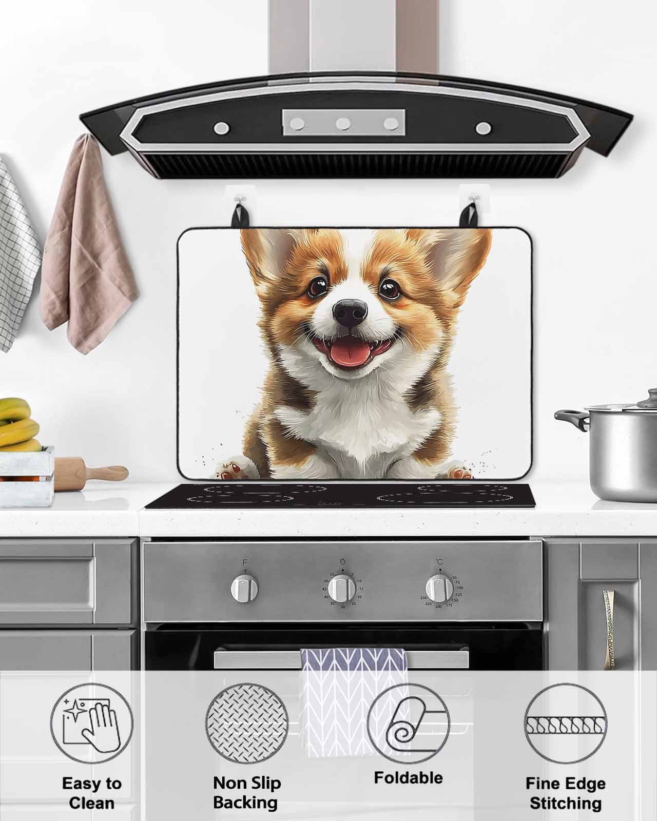 nqOlkjepod Large Induction Cooktop Protector Mat 24"x21", Funny Puppy Stove Top Covers for Electric Stove, Modern Simple Cute Dog Animal Portrait Stove Burner Cover Mats, Glass Top Stove Cover