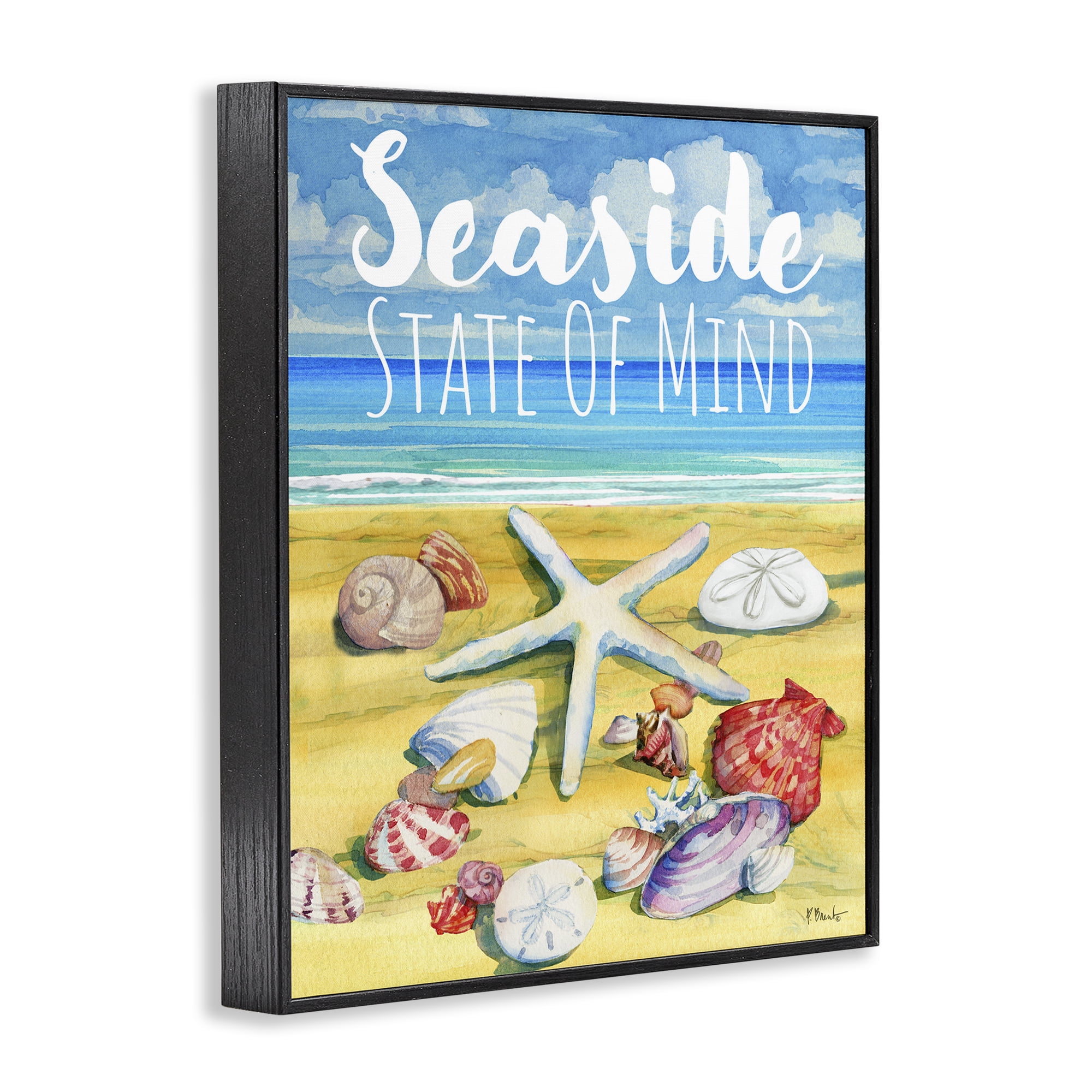 Stupell Industries Seaside Sandy Shells Coastal Painting Black Framed Art Print Wall Art, 16 x 20