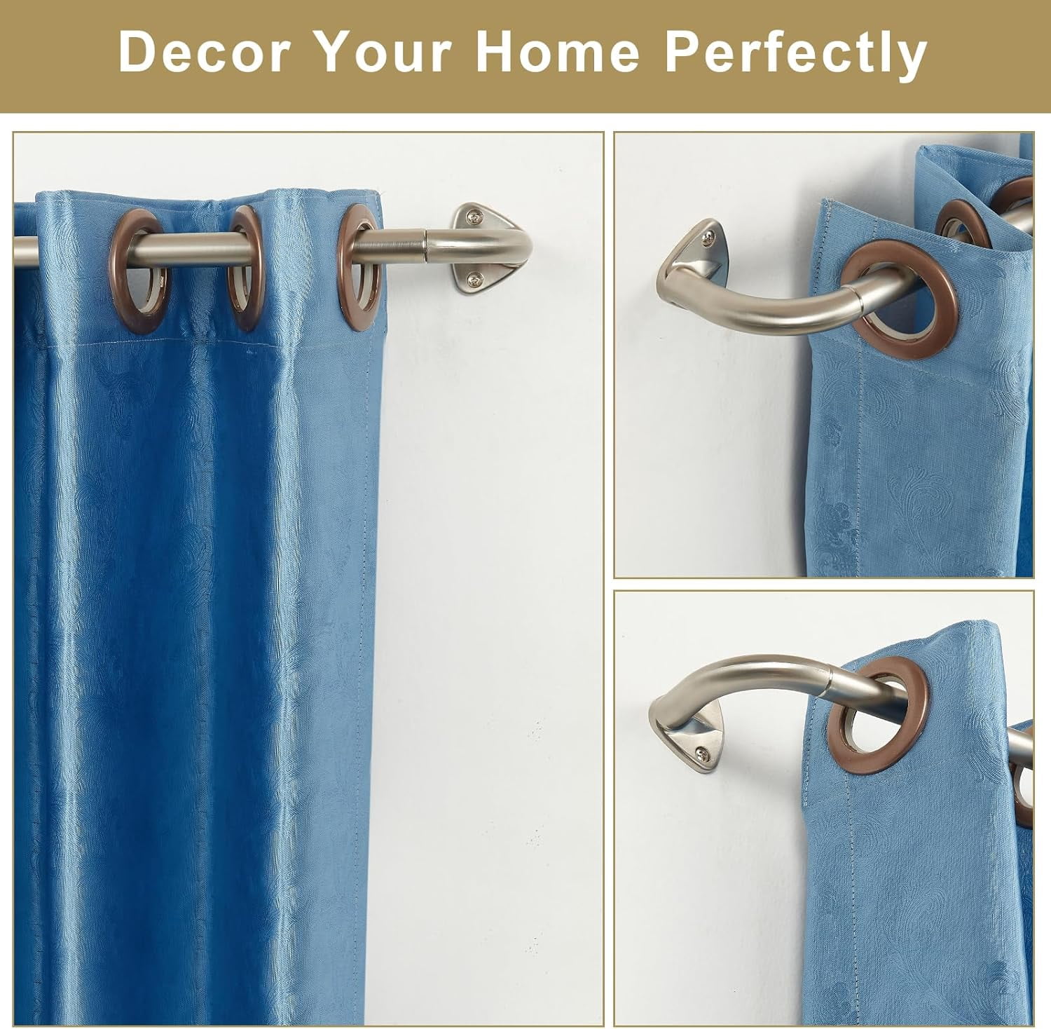 Wrap Around Curtain Rods 84-144", Brushed Nickel Curtain Rods 2 Pack, Room Darkening Curtain Rods for Window, 3/4 Inch Diameter Single Window Rod, Adjustable Blackout Curtains Rod Window Drapery Rod