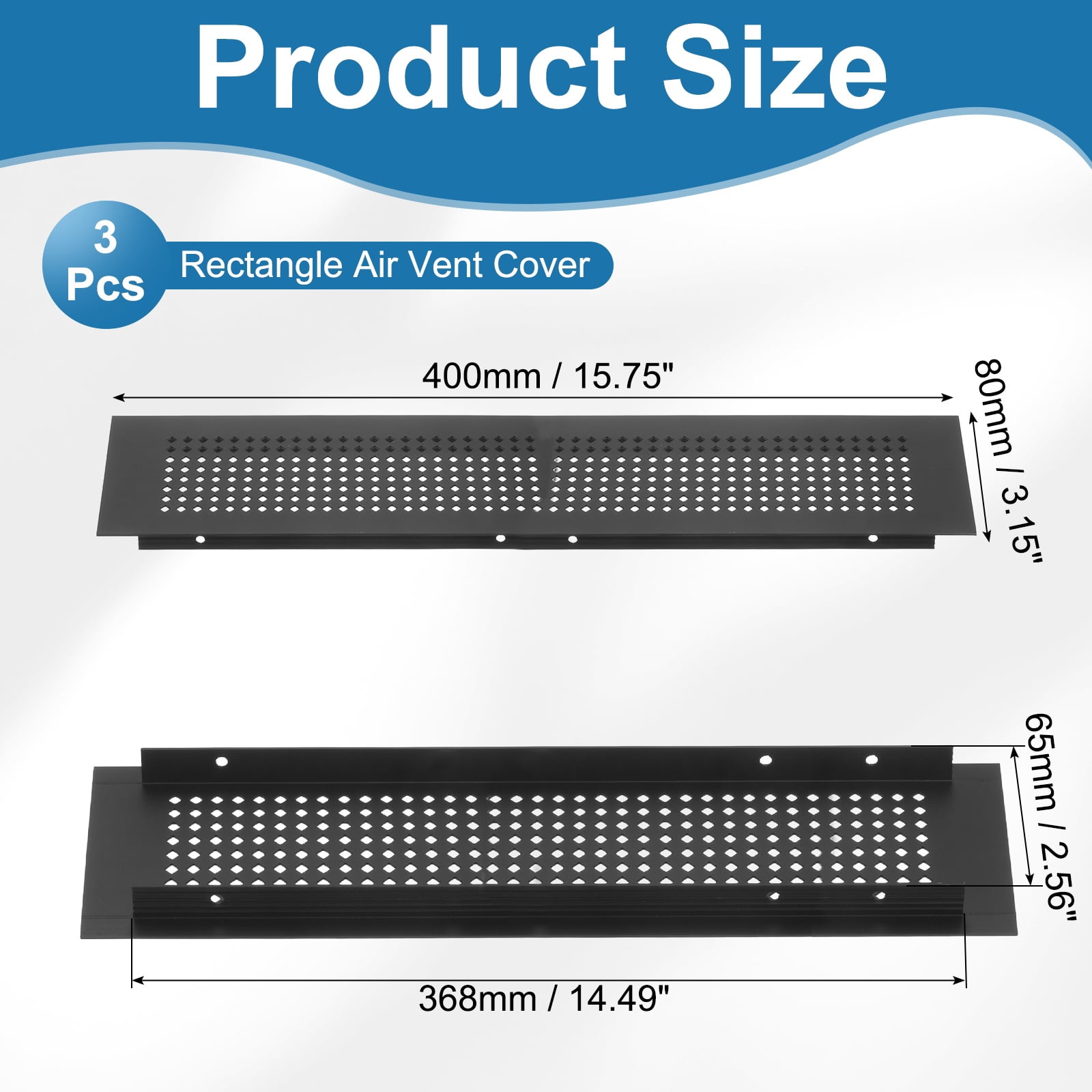 Uxcell 6 x 2 Inch Door Air Vent Cover, 3 Pcs Aluminum Grille Ventilation Cover Louvered Diamond Hole with Screws, Black