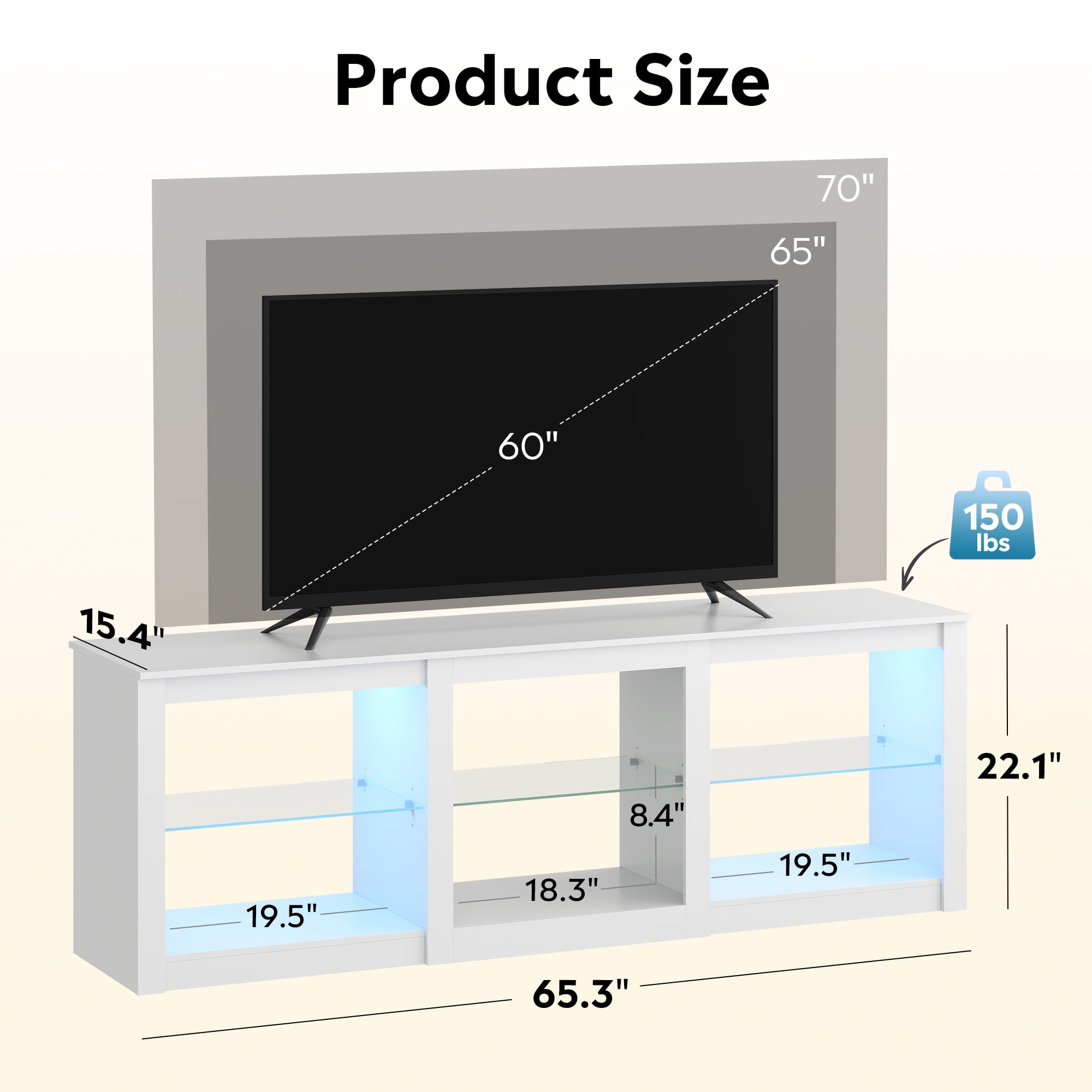 GALAXHERO TV Stand for 55/65/75 Inch, TV Modern Entertainment Center with LED Lights & Adjustable Glass Shelves Sturdy Media Console for Living Room, Bedroom, Gaming White